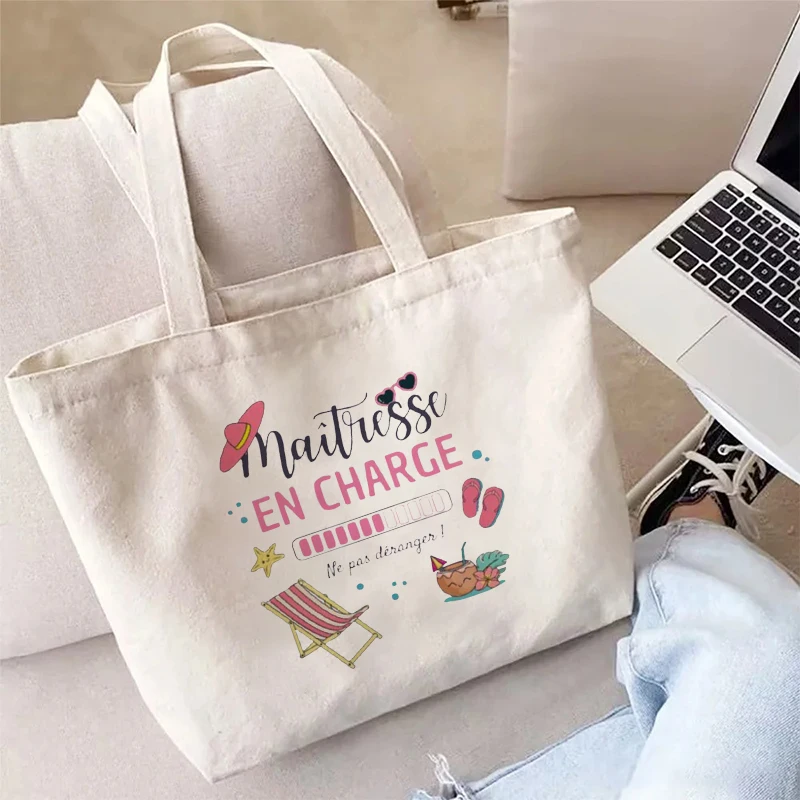 Maîtresse EN CHARGE Tote Bag Women Tropical Vacation Handbag Shoulder Bag for Travel Shopping Unique Graduation Gift for Teacher