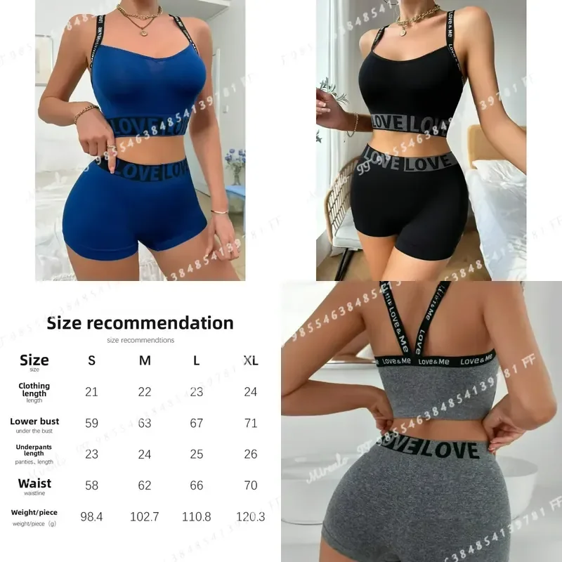 Women Alphabet Print Sports Bra and Camisole Set Beautiful Back Outdoor Fitness Lingerie Vest Two Piece Workout Suit