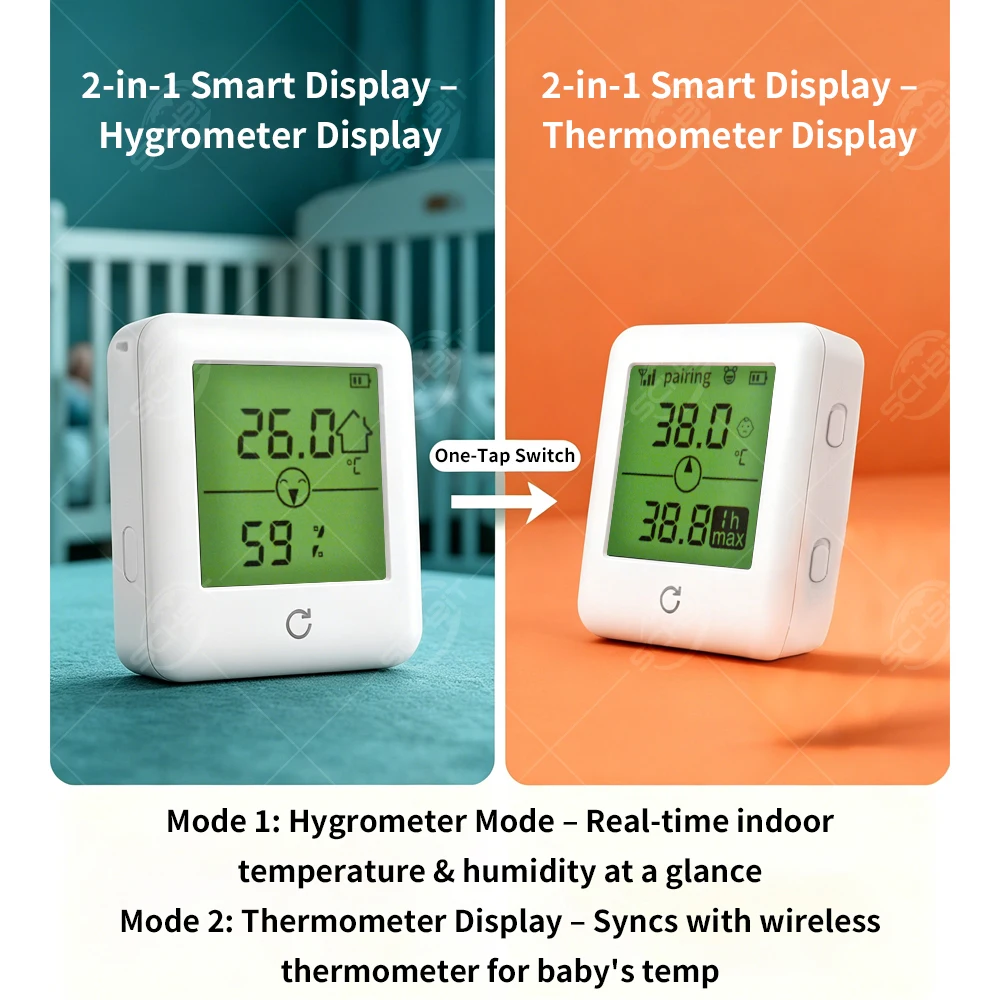Household Thermometer 24h Continuous Temperature Monitor for Baby and Children Rechargeable Thermometer with Abnormal Alarm