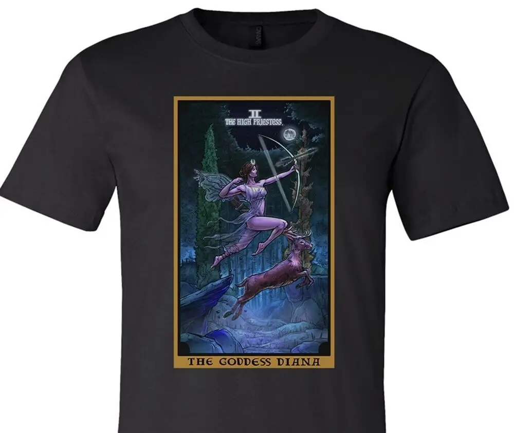 Goddess Diana Shirt The High Priestess Tarot Card Huntress Pagan Witchcraft Tee  High Quality 100%Cotton Short Sleeve