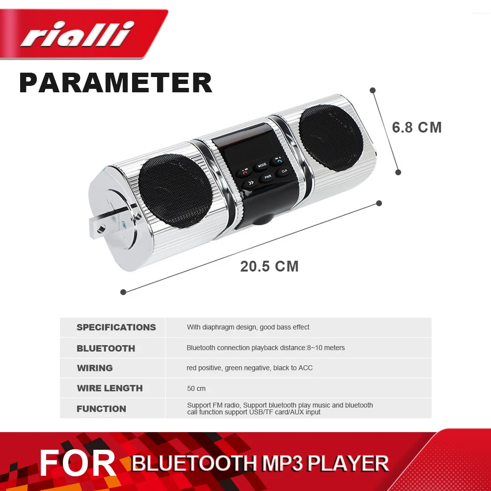 Motorcycle EDR Audio Bluetooth-compatible Speaker Handlebar Built-in Subwoofer Waterproof MP3 Player For Scooters ATV Dirt Bike