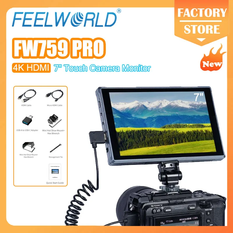 

FEELWORLD FW759 PRO 7-Inch Camera Field Video Monitor 4K HDMI Touch Screen 1280x800 IPS 9:16 Ratio Marker