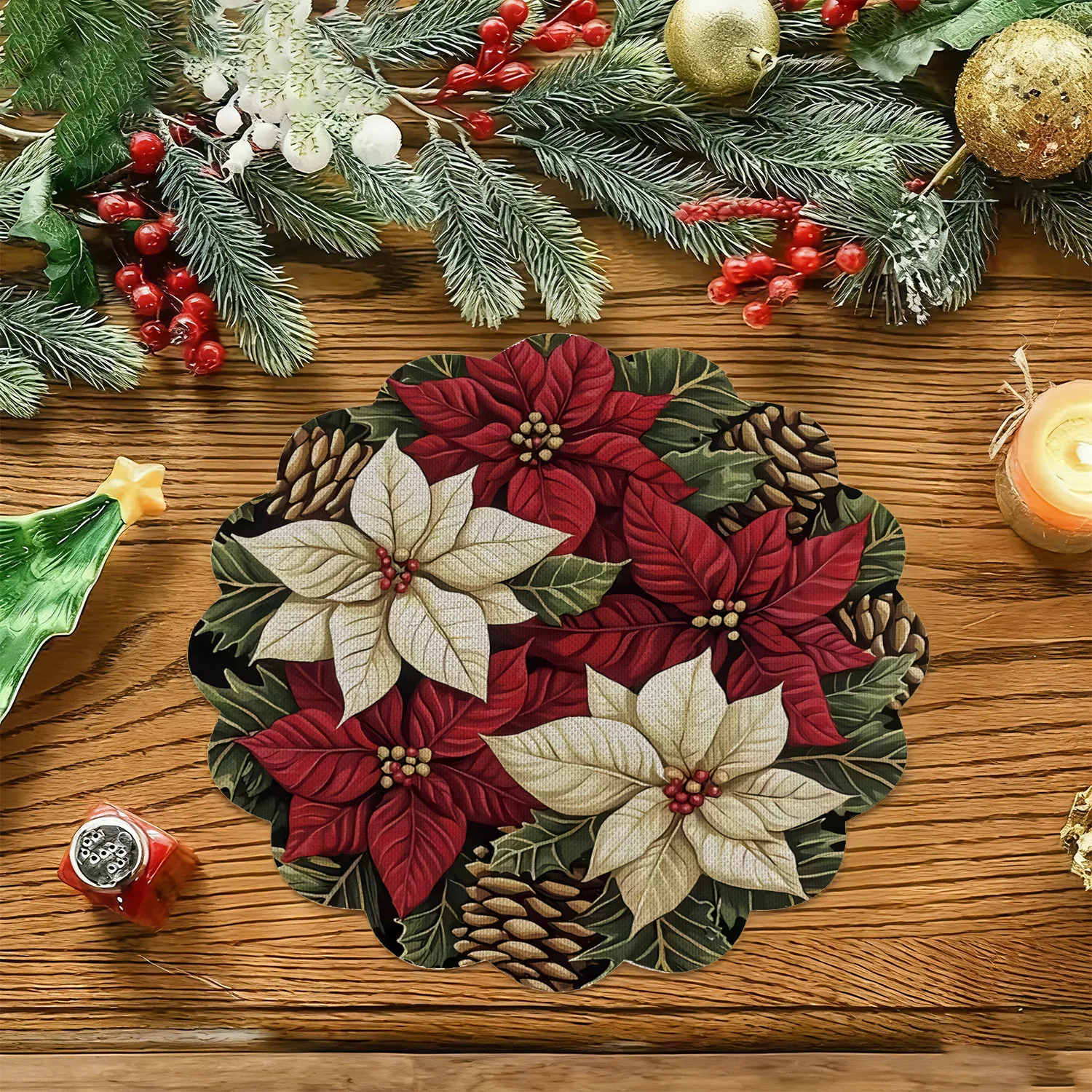 Dining Table Decor Christmas Placemats Set 4 Pcs Santa Reindeer Snow Wipe Clean Table Mats