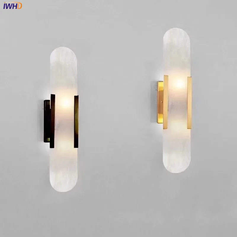 

IWHD Nordic Modern Copper Wall Lamp Sconce Beside Marble Lampshade Home Indoor Lighting LED Stair Light Wandlamp Luminaria