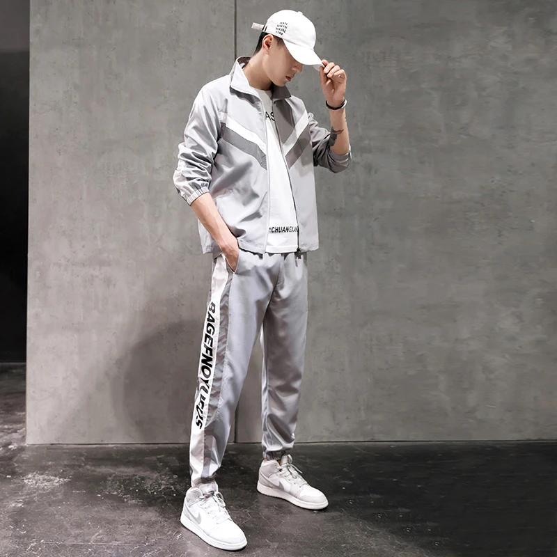 Hip-hop Suit Male Set Track Suits Sweatsuit Man Tracksuit Mens Set Pant Zipper Pockets Outwear 2PC Jacket+Pants Sets 2023 New