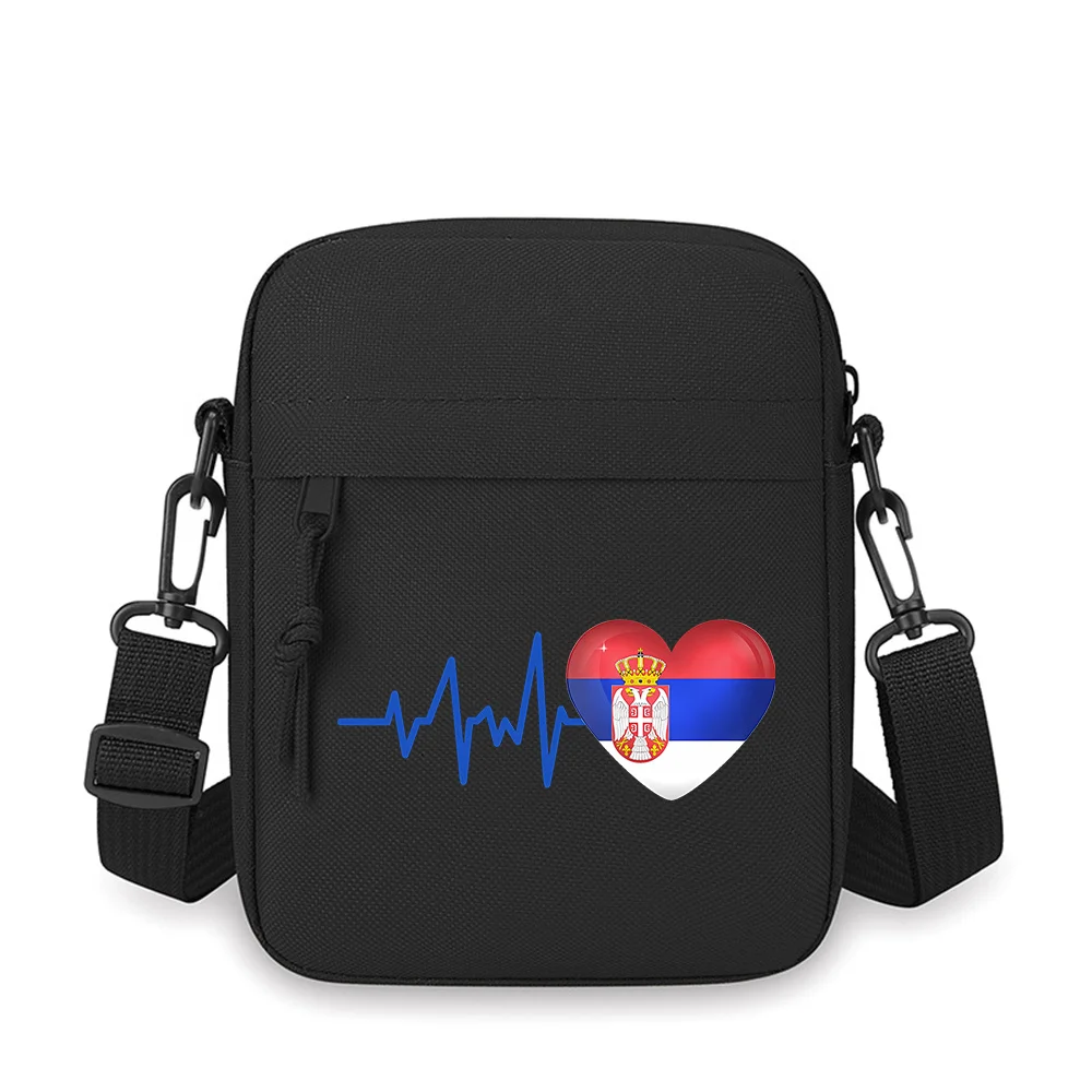 

Serbian flag heart beat pulse design Men Crossbody Bag Single Shoulder Women Cartoon Anime Film Printing Design Unisex