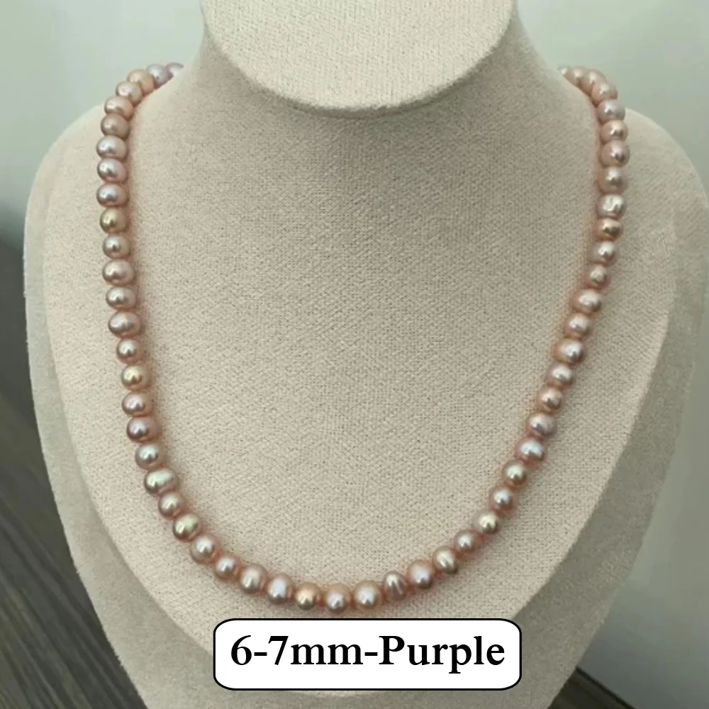 925 Silver Color Clasp Natural Freshwater Pearl Necklace for Women 100% 6-7mm Potato Shaped Pearls Delicate Jewelry Necklace AA+
