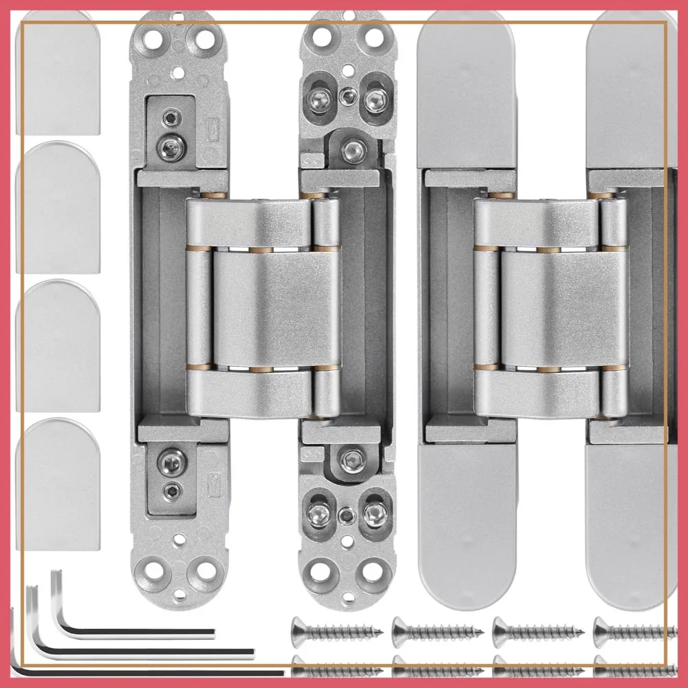

7" Stainless Steel Hidden Door Hinges, 180 Degree Concealed Hinges, 3-Way Adjustable, Heavy Duty (Silver, 2 Pack)