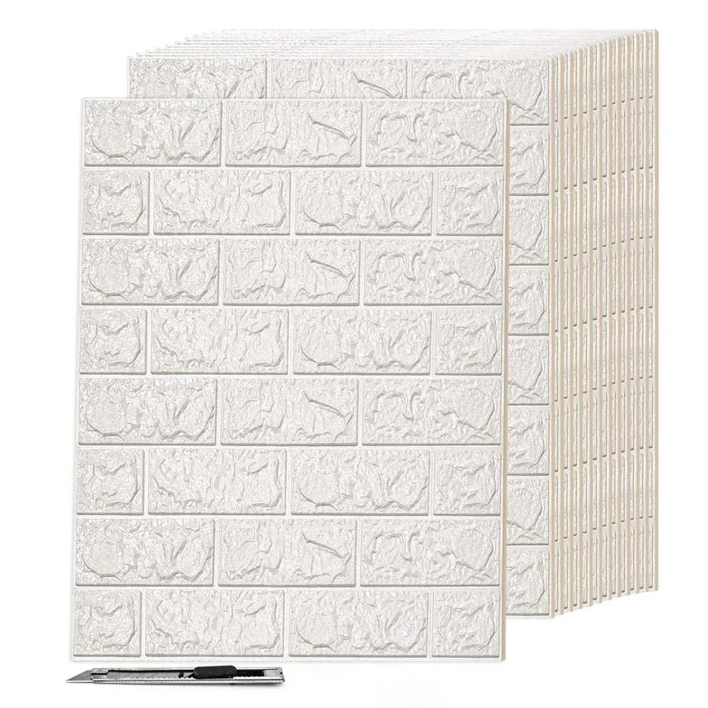 Panel de pared de espuma con 44 pies cuadrados (paquete de 30), blanco
