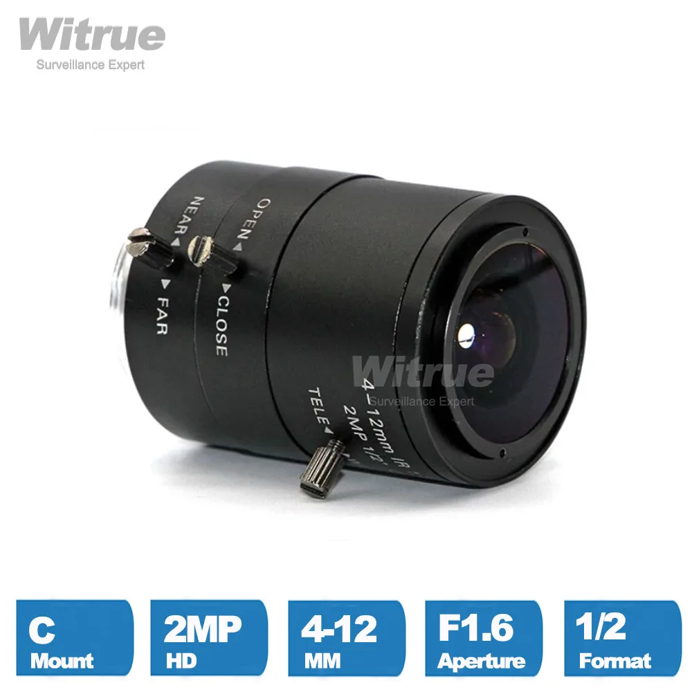 Witrue HD 2MP C Mount Varifocal CCTV Lens 4-12MM F1.6 1/2 for Security Cameras
