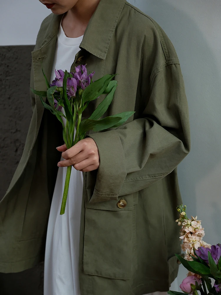 

Military een Japanese Sle Casual Long Women's Jaet Outdoor Workwear Windbreaker Spring Summer Thin Coat ort Size