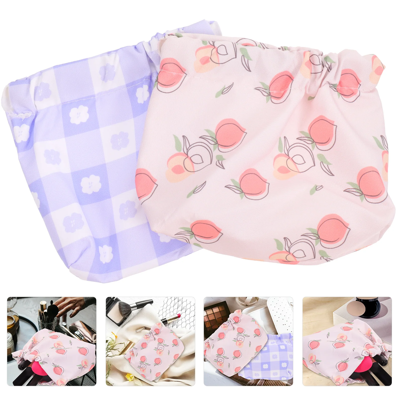 2 Pcs Printed Storage Bag Make up Travel Duffel Bags for Traveling Carry Makeup Pouch Purse Oxford Cloth Small