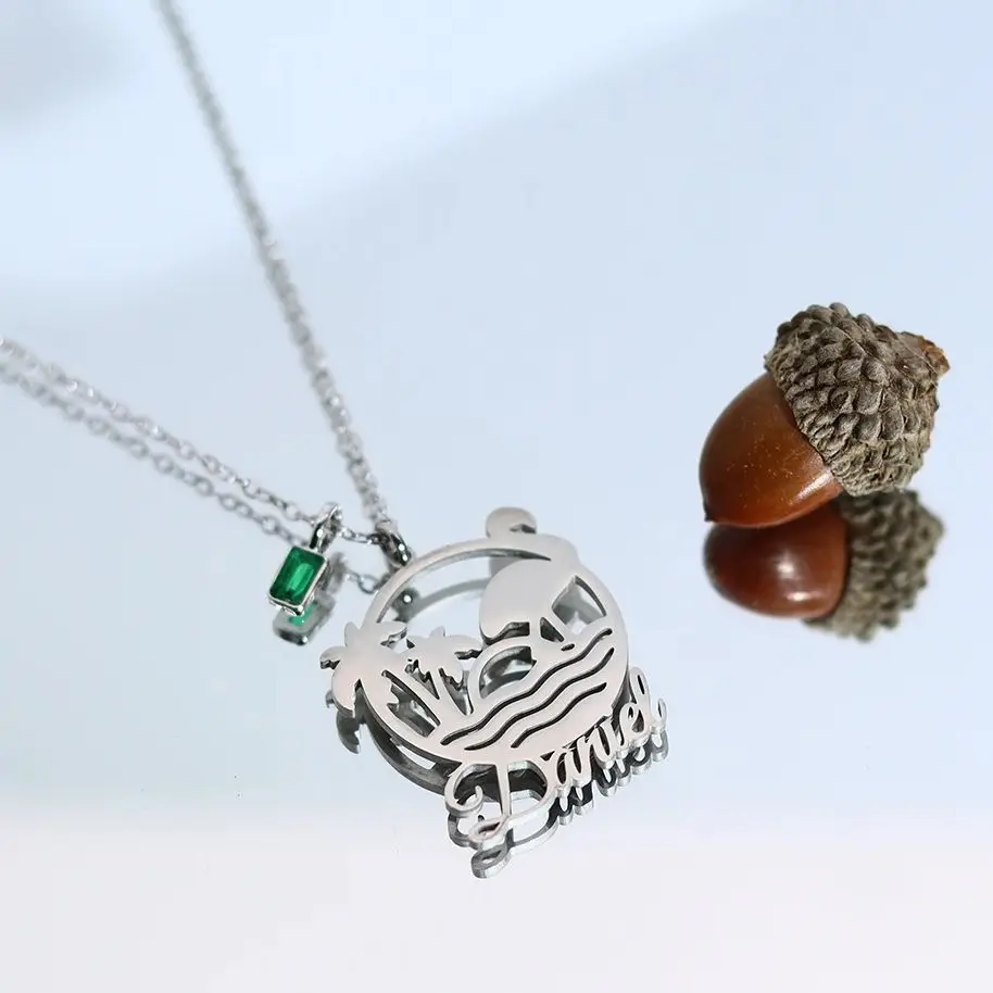 

Индивидуальное колье с именем и изображением пляжа Chandler, из нержавеющей стали, серебристого цвета, подарок на годовщину для подруги/жены