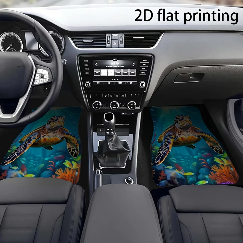 4pcs Car Floor Mats, Sea Turtle Coral Undersea Scenery Pattern, Material, Universal Car Mats, Washable, Suitable For Front And R