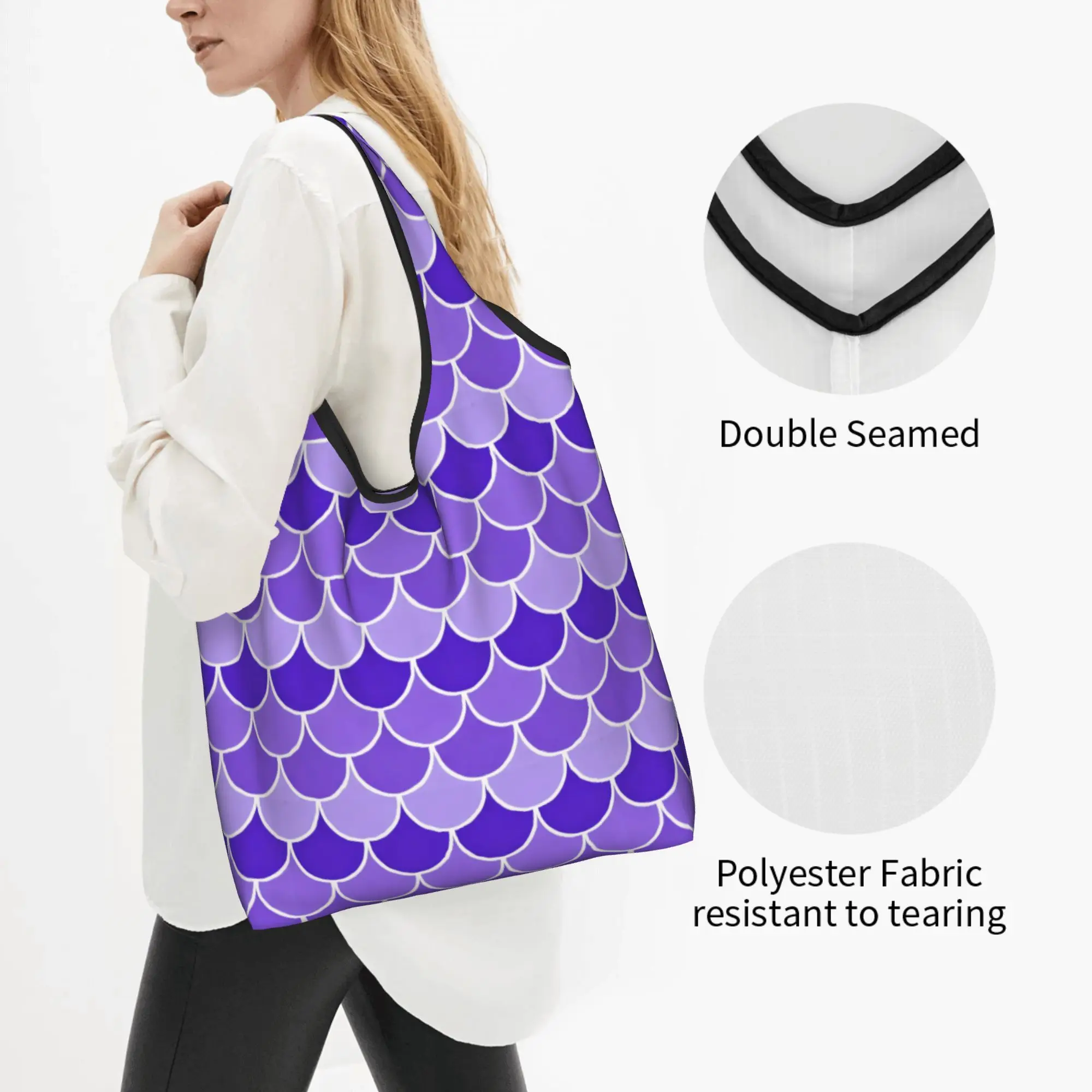 Recycling S-Seigaiha Fish Scale Japane Geometric Scallop  Shopping Bag Women Tote Bag Portable  Groceries Shopper Bags