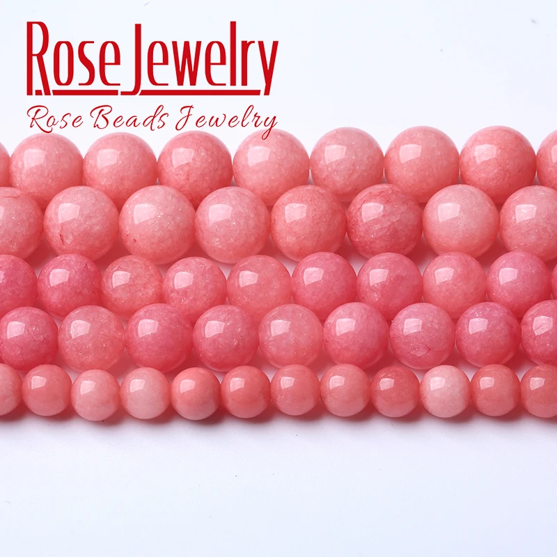 Natural Rhodochrosite Pink Jades Chalcedony Beads for Jewelry Making Round Loose Stone Beads Diy Bracelet 4 6 8 10 12mm 15