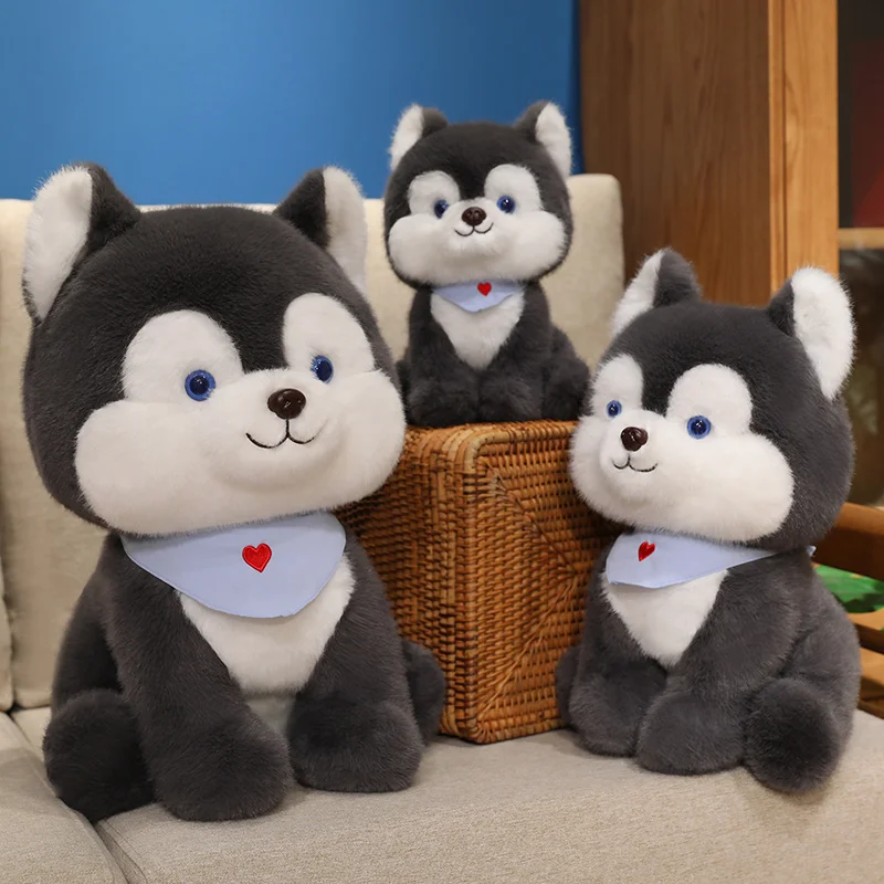 45 cm Cartoon Sciarpa blu Animali Husky Bambole di peluche Cane grigio Cuscino di tiro Giocattoli Super Soft Room Decor Simpatici regali di compleanno per i bambini