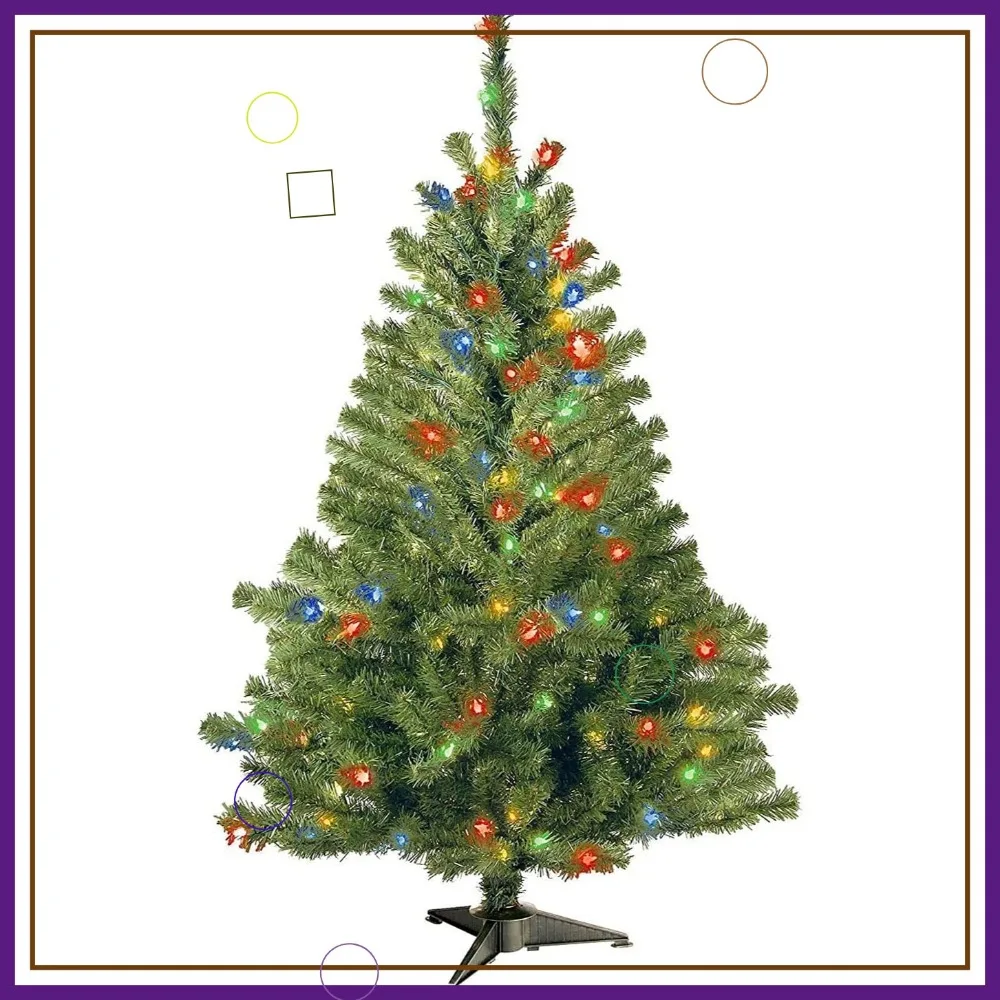 

Искусственная рождественская елка длиной 4 фута с разноцветной подсветкой, простая настройка и хранение, в комплект входит подставка