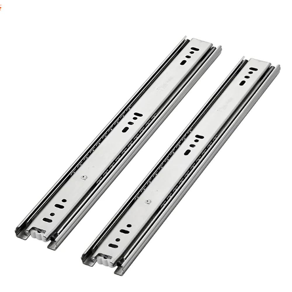 2Pcs Drawer Rail 10-22 Inch Cold-Rolled Steel/SS Slide Rail Closing Drawers Three Section Slide Rail Furniture Hardware 25-55CM