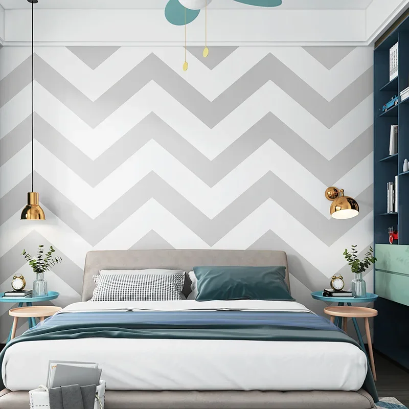 Wavy Pattern Wallpaper Nordic Style Geometric Hipster Simple Living Room Bedroom Gray Light Gray Background Wallpaper