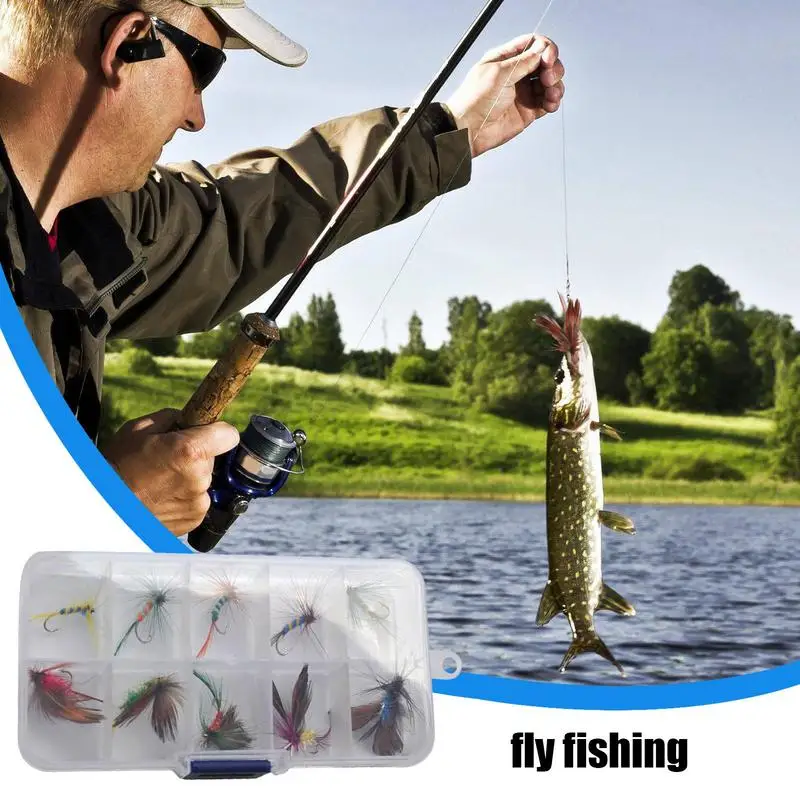 Fly Assortment Trout Hook Realistic Lures Hook 10 Pieces Portable Sturdy Fly Fishing Kit For Saltwater Freshwater Fishing