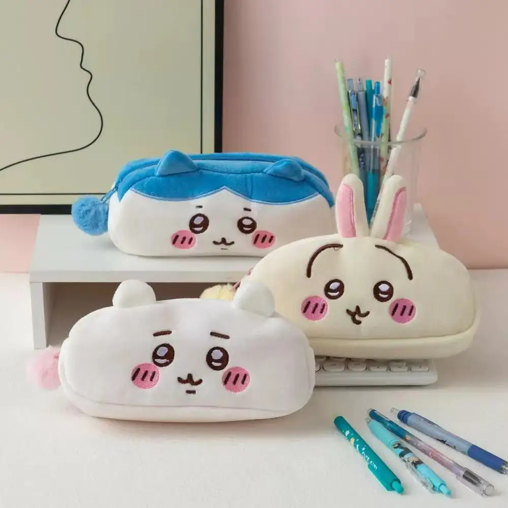 Estojo de Pelúcia Bordado Série Hachiware Fofo Estilo Ins Desenho Animado Usagi Grande Capacidade Bolsa de Armazenamento para Estudantes Presente