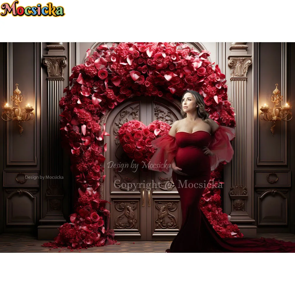 Mocsicka Red Rose Love Wedding Background Vintage Castle Wallpaper Decoration Backdrop Girl Birthday Party Portrait Photozone