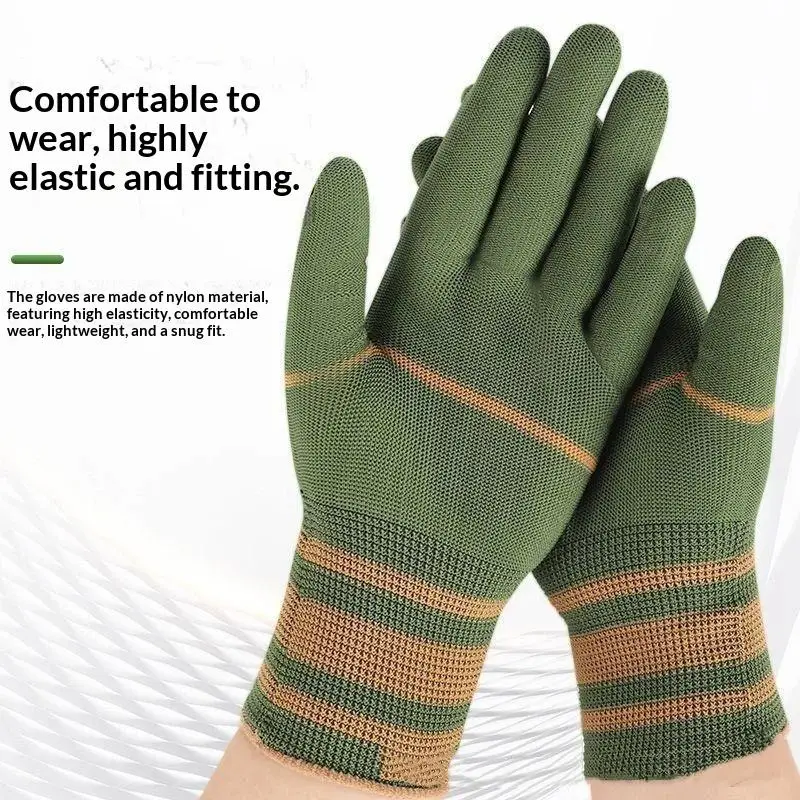 12 Paar Nylon-Arbeitshandschuhe, rutschfest, abriebfest, für Sicherheit und Schutz, geeignet für Männer und Frauen, für den Einsatz im Baugewerbe, in Lagerhallen und in der Industrie. – Detail 7