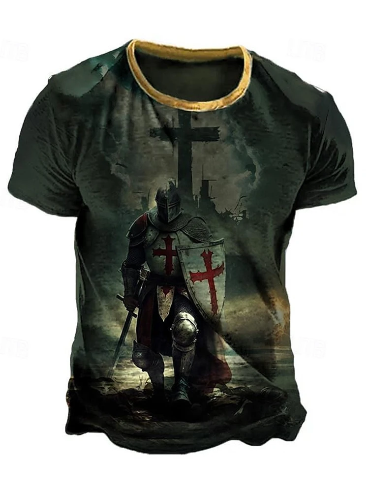 Men\'s T Shirt Knights Templar O Neck Clothing 3D Print Outdoor Daily Short Sleeve Print Vintage Fashion Men\'s Casual T-shirt