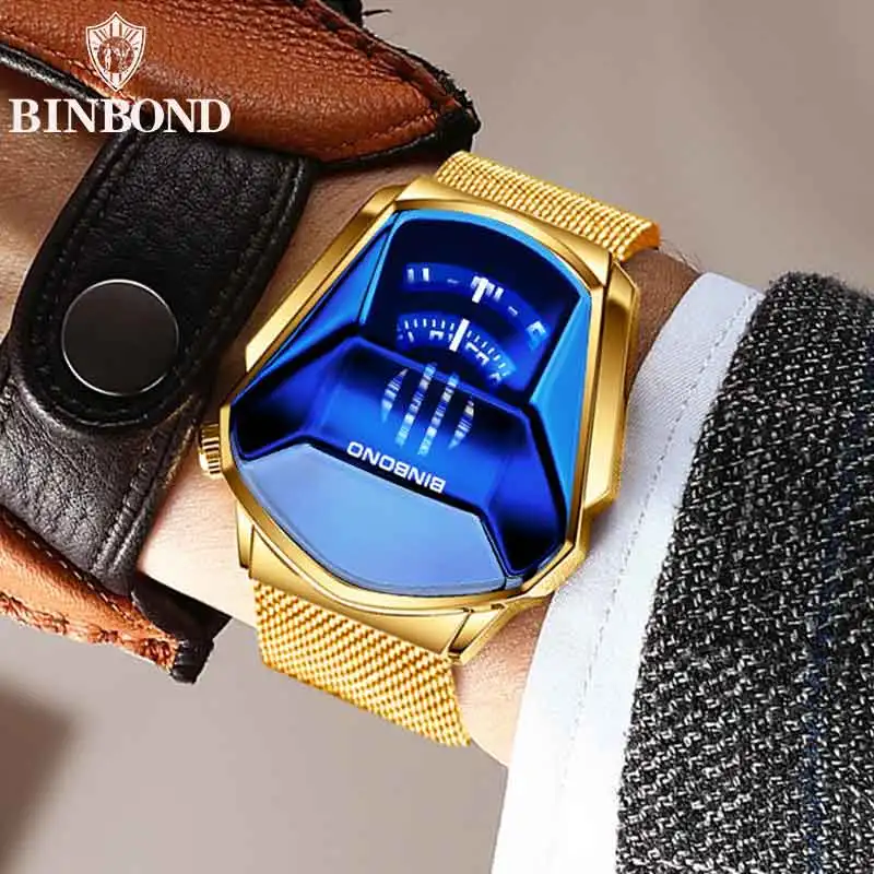 BINBOND Watches For Men Motorcycle Concept Quartz Watches Stainless Steel Watch Strap Waterproof Mens Watches Relogios Masculino