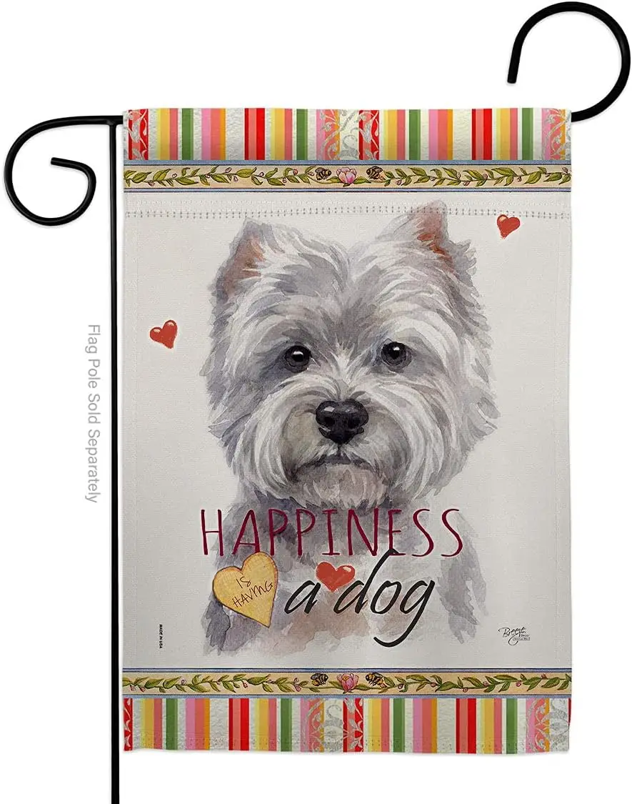 Breeze Decor White Westie Happiness Garden Flag Dog Puppy Spoiled Paw Canine Fur Pet Nature Farm Animal Creature House Decoratio