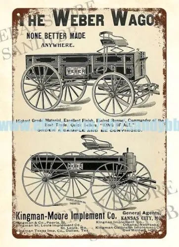 1p,1901 WEBER FARM WAGON Kingman-Moore Implement Co metal tin sign plaque