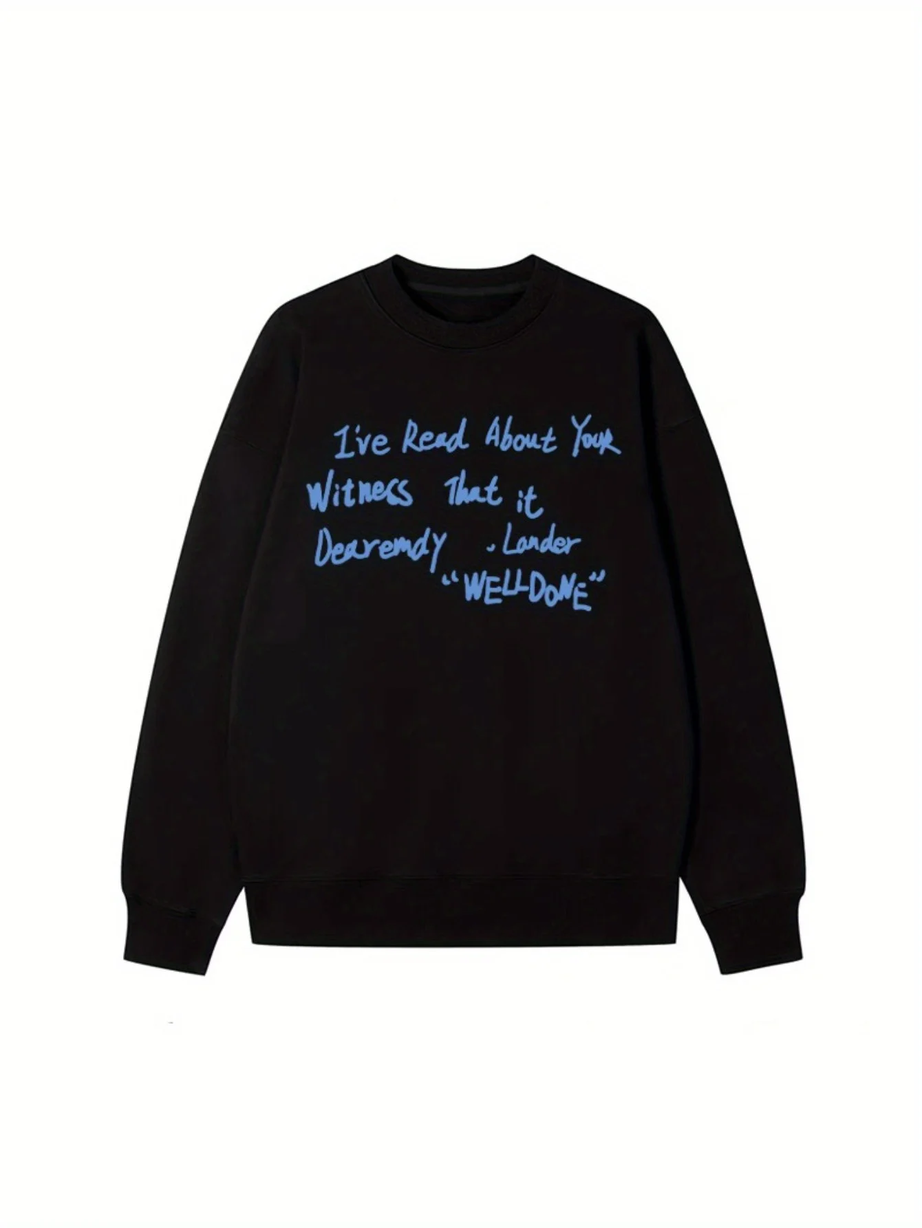 سترة كلاين الرجالية ذات القلنسوة المطبوعة باللون الأسود مع حروف زرقاء بسيطة ونص شعار كلاين، سترة صوفية كاجوال برقبة دائرية