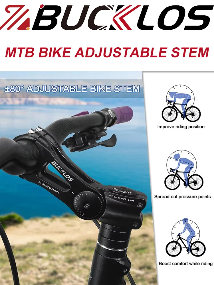 AliExpress BUCKLOS MTB Handlebar Stem 3D Forged Aluminum Alloy 31.8mm Bicycle Handlebar Stem 90/110/145mm ±80° Adustable Bike Stem MTB Part
