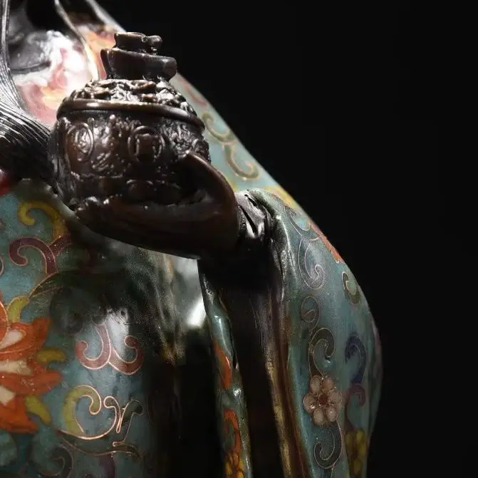 

19"Xizang Folk Collection Old Bronze Cloisonne Enamel Flower Texture Guan Yu Guan Gong Immortal Standing Buddha Worship Hall