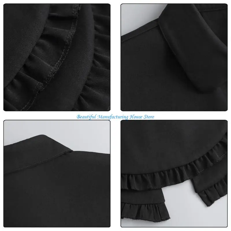 E56A Women Lightweight Detachable False Collar Shawl Scarf Lapel Collared Neckline Ruffled Trim Decorative Small Capelet