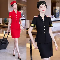 Flight Attendant Short Sleeve Uniform Girl Student Interview Art Exam Clothing Etiquette Training Railway Professional Costume
