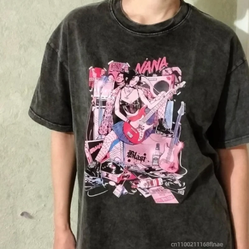 Vente chaude vêtements de danse de rue hommes lavé japonais Anime T-shirt imprimé rue décontracté Hip-hop haut scène Performance