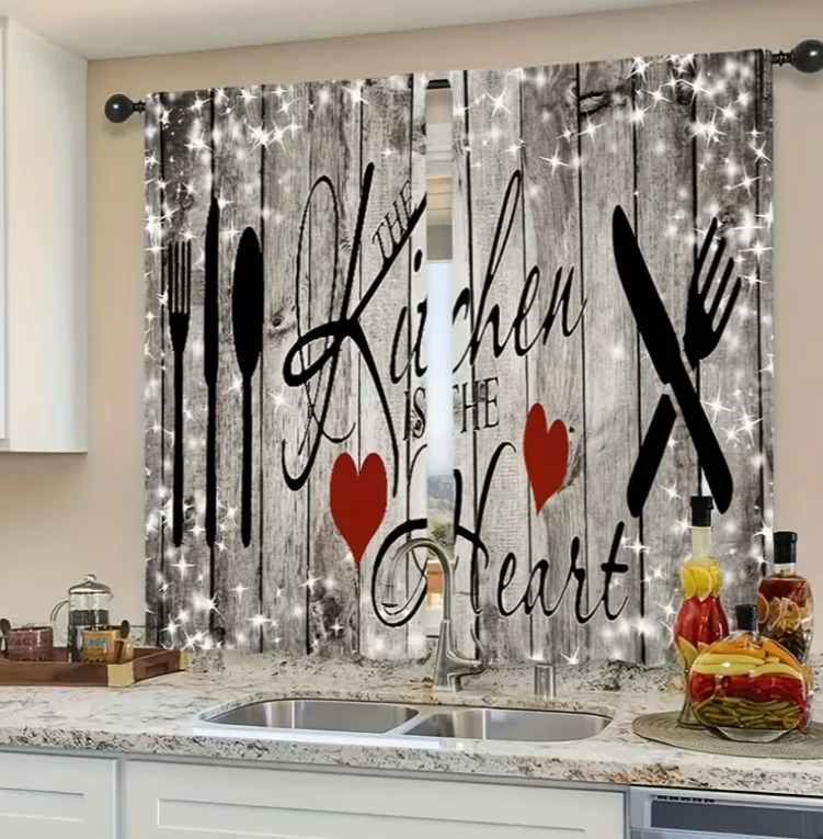 2pcs Curtains Cafe Curtain Layered Polyester Vintage Curtains European Kitchen Curtains Farmhouse Living Room Bedroom Home Decor