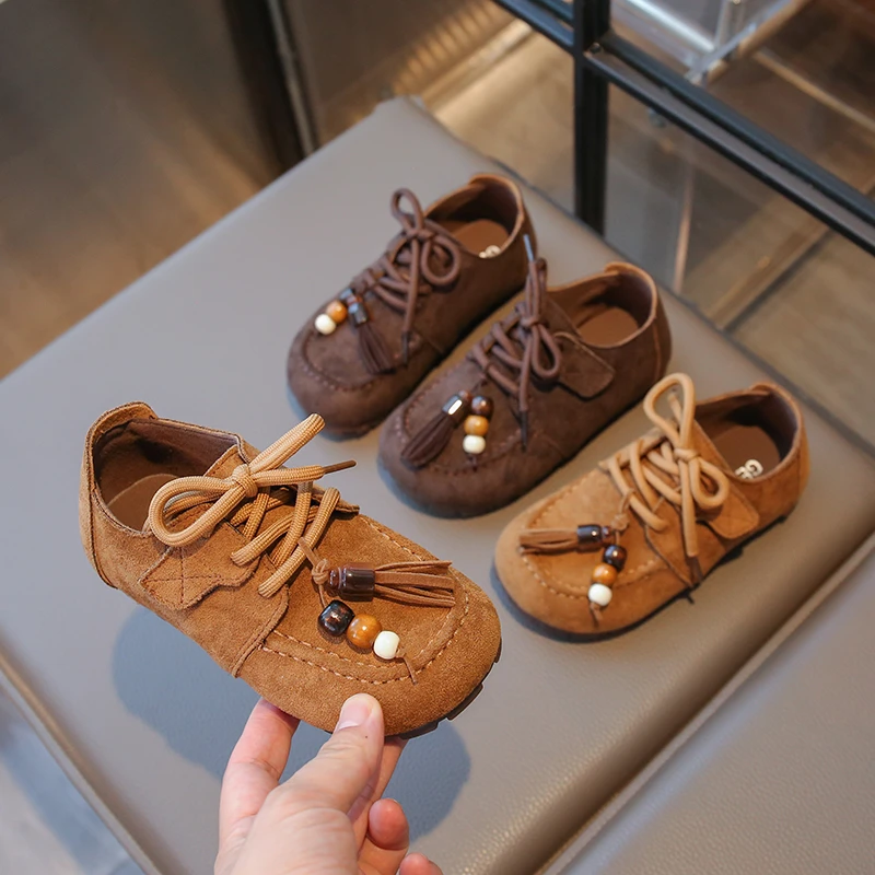

Retro National Style Girls' Flat Shoes 2025 New Tassel Children Fashion Leather Shoes Causal Outdoor Kids Mary Jane Shoes Soft