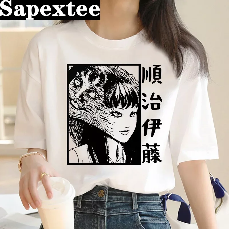 Camiseta junji ito para mujer, camiseta harajuku kawaii estética japonesa, ropa de calle tumblr