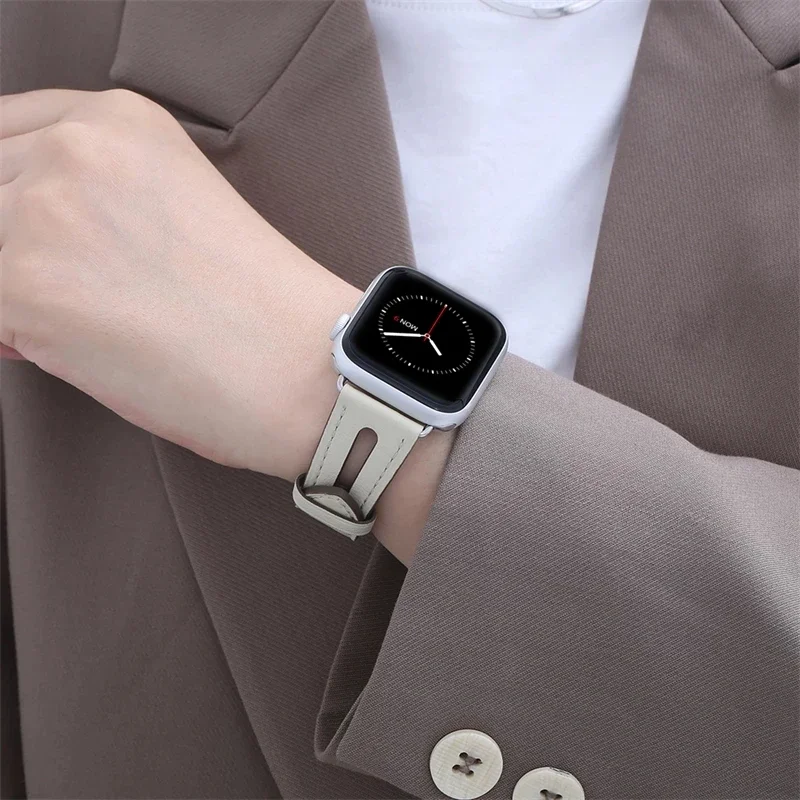 Leather Strap For Apple Watch Band 49mm 45mm 41mm 44mm 42mm 46mm Openwork Bracelet Wristband iWatch Ultra 10 9 8 7 6 5 4 SE Belt