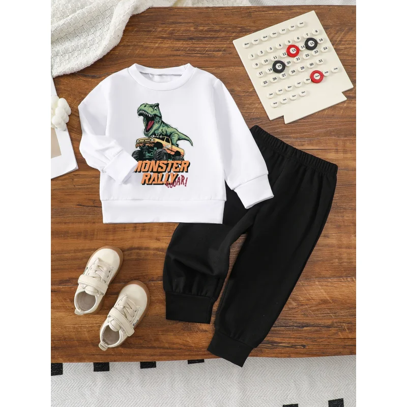 IURNXB 2pc Children Clothes Set Kids Dino Monster Truck Long Sleeve Top+Pants Outfits Little Boy Toddler Sweatsuits Playwear1-6Y