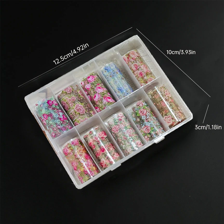 10 Rollen/Box Rosenblüten-Nagelfolien Multiflora Transferpapier Aufkleber Nagelkunst-Sticker Blumenmuster DIY Maniküre Nageldekoration – Detail 11