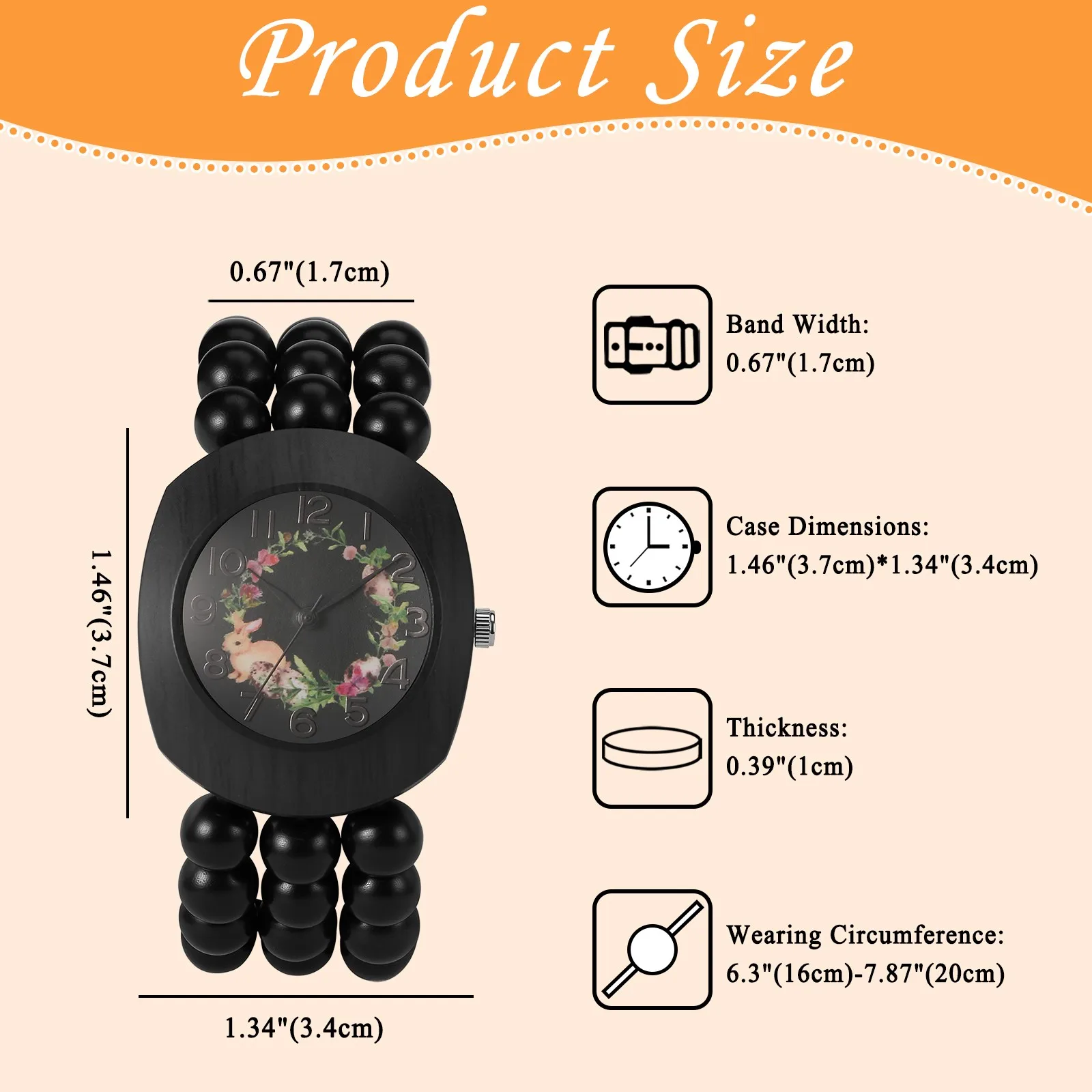 Women Boho Floral Wreath Wood Bead Bracelet Watch Tonneau Quartz Wristwatches Vintage Handmade Mori Girl Aesthetic Clocks