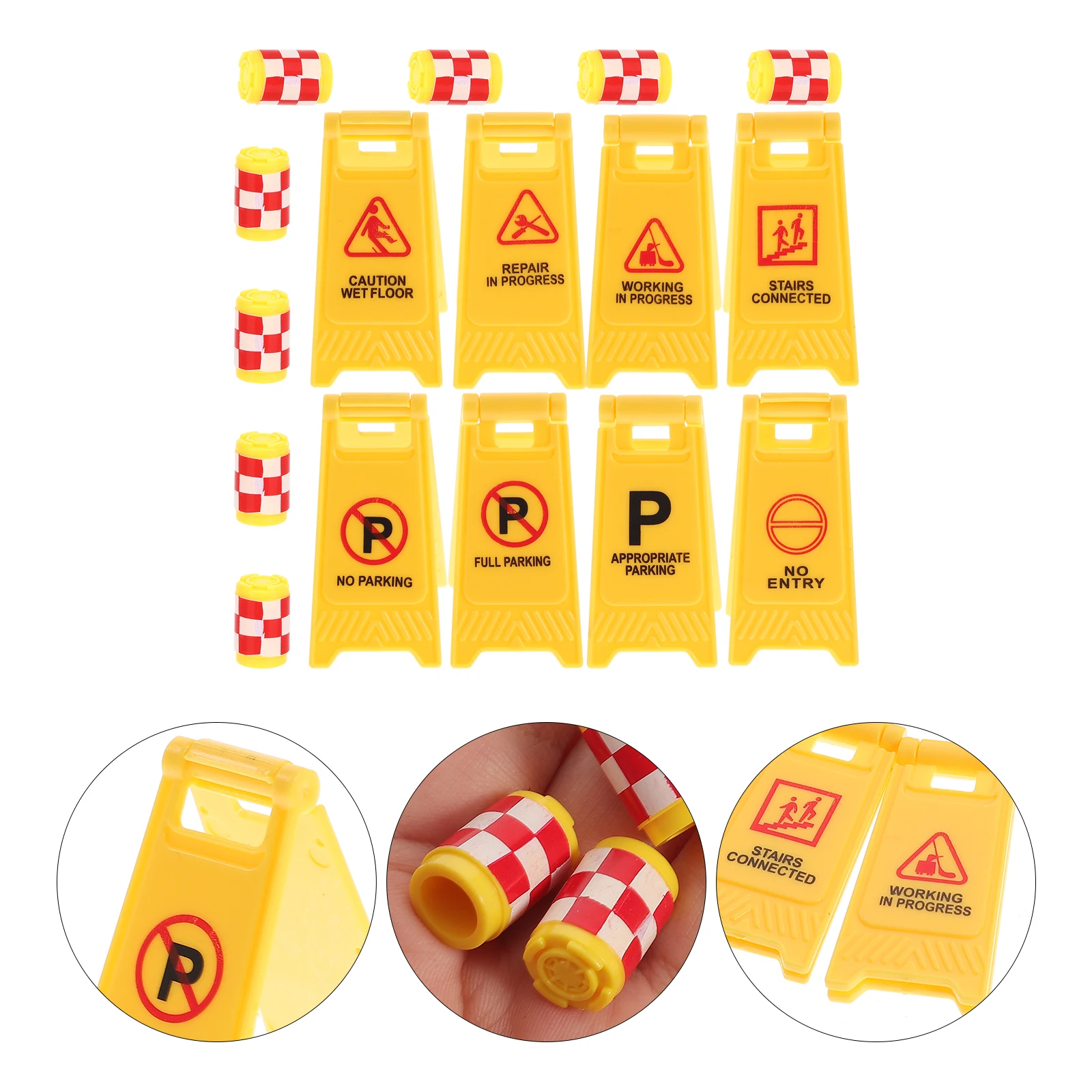 

16 Pcs Traffic Sign Toy Roadblock Toys Car Abs Children Playing Barrels Kids Signs