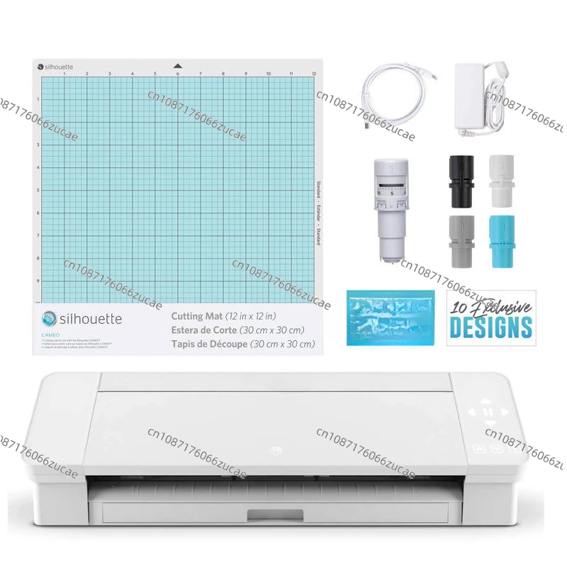 Cameo 4 with Bluetooth 12x12 Cutting Mat Autoblade 2   100 Designs and Silhouette Studio Software - White Edition