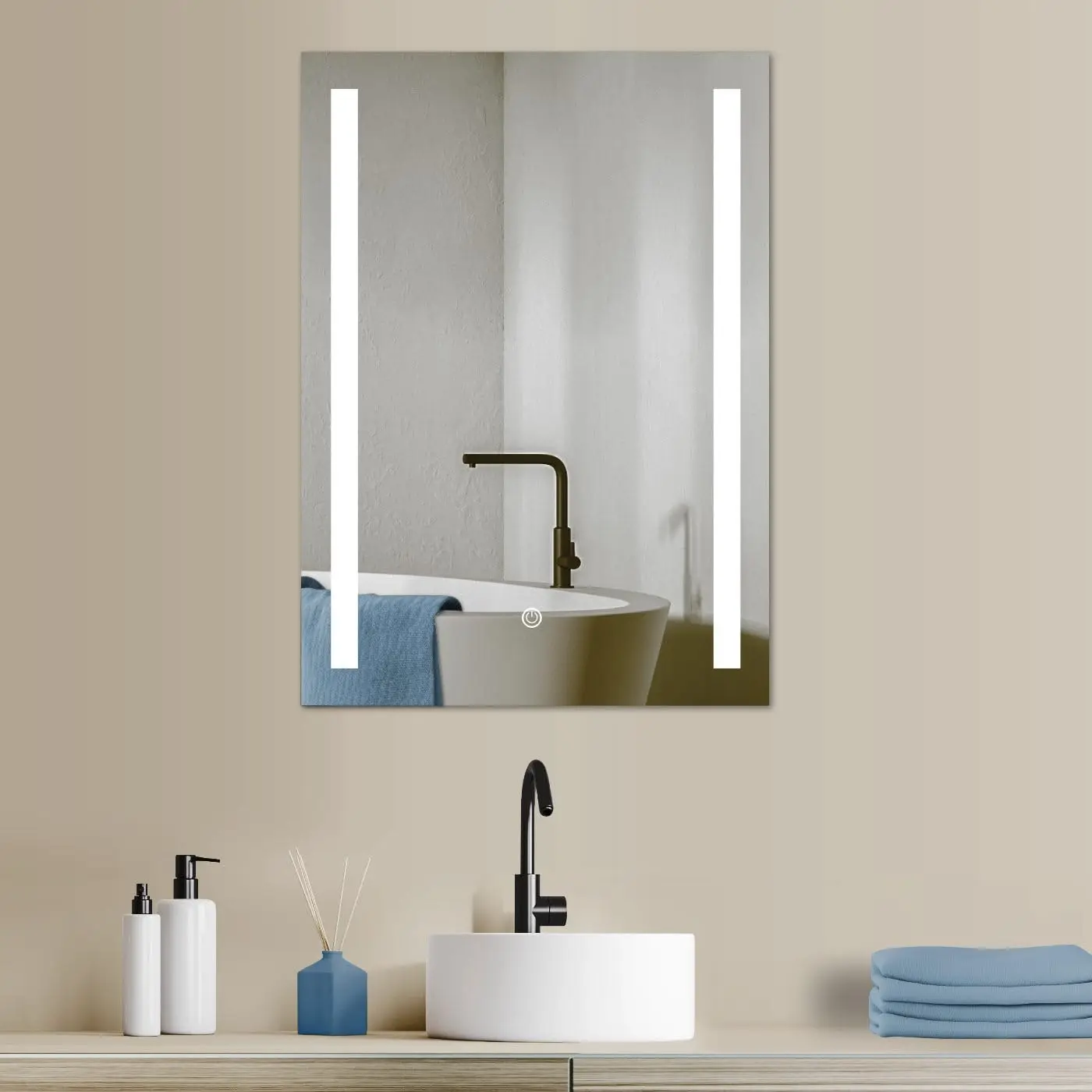 HOKO® LED Badezimmerspiegel 50x70 cm mit Touchschalter - 3 Farbtemperaturen (Warmweiß/Kaltweiß/Neutral 2700K-6500K) & LED Beleuchtung für Design Bad