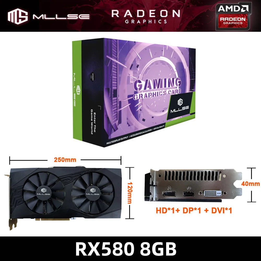 MLLSE Placa De Video AMD Radeon RX580 8GB GDDR5 karta graficzna 256-bit PCI Express 3.0 × 16 HD GPU Gaming Видеокарта DirectX 12