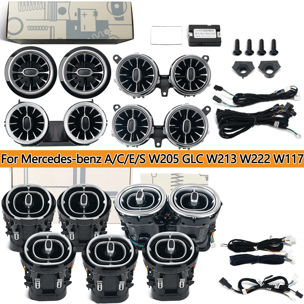 

Для Mercedes-Benz W205 W213 W222 GLC W206 CLA GLA: Светодиодные атмосферные огни в стиле турбинных форсунок для вентиляционных отверстий, аксессуары для интерьера автомобиля